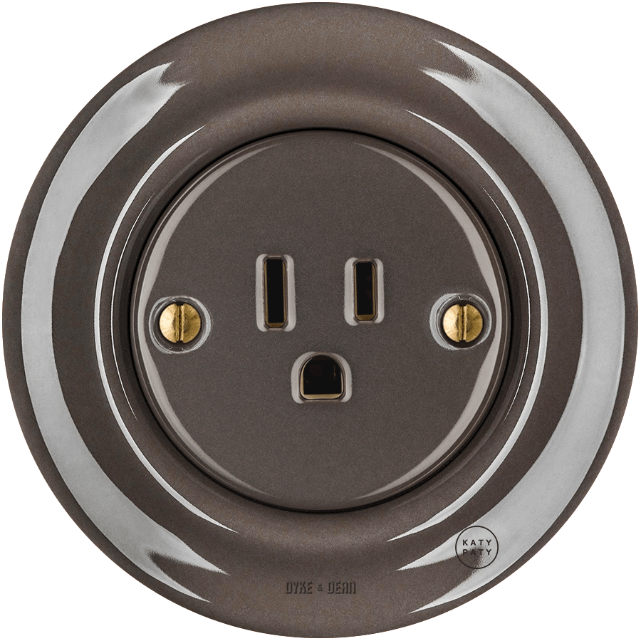 PORCELAIN WALL SOCKET BROWN USA 15 AMP - DYKE & DEAN