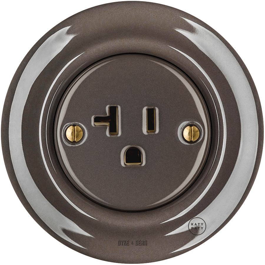 PORCELAIN WALL SOCKET BROWN USA 20 AMP - DYKE & DEAN