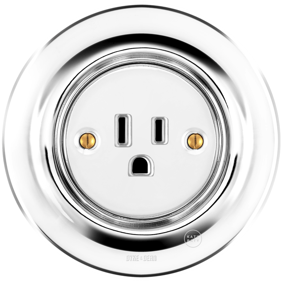 PORCELAIN WALL SOCKET CHROME USA 15 AMP - DYKE & DEAN