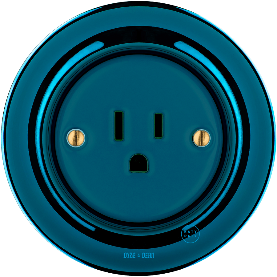 PORCELAIN WALL SOCKET DARK BLUE USA 15 AMP - DYKE & DEAN