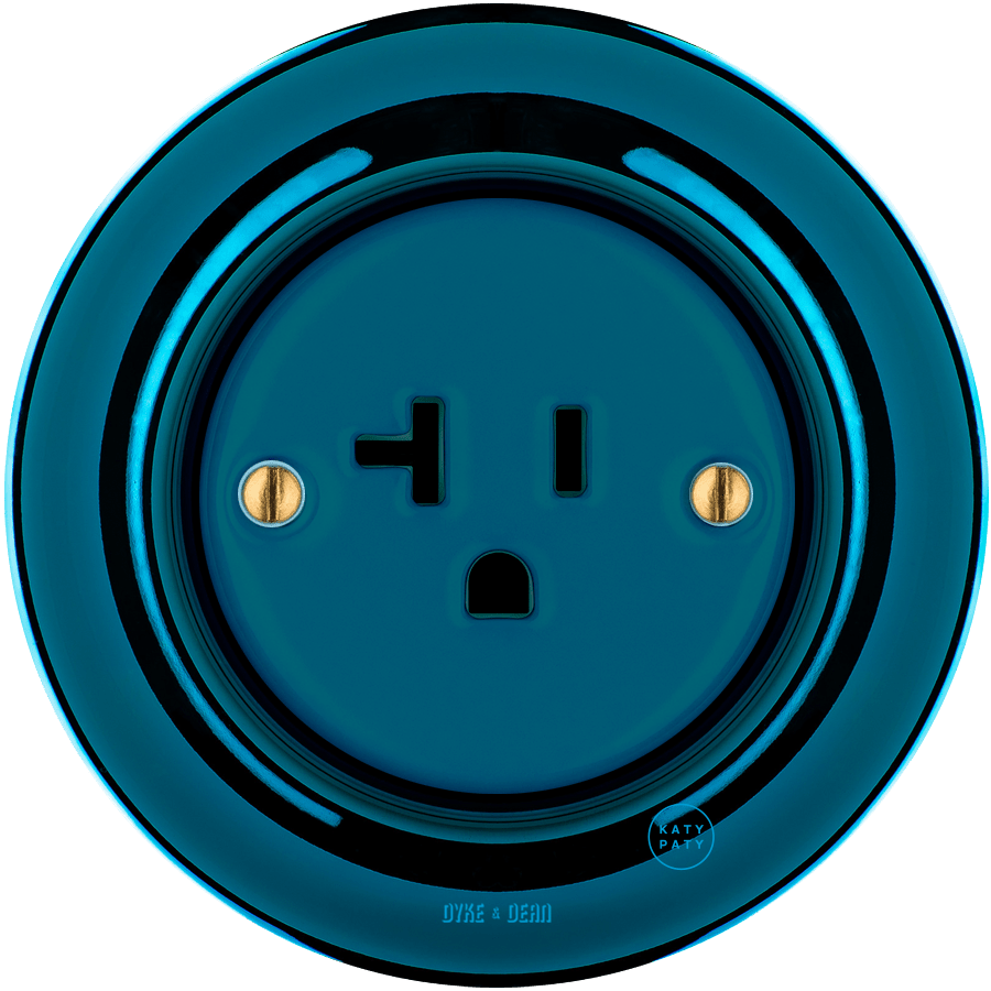 PORCELAIN WALL SOCKET DARK BLUE USA 20 AMP - DYKE & DEAN