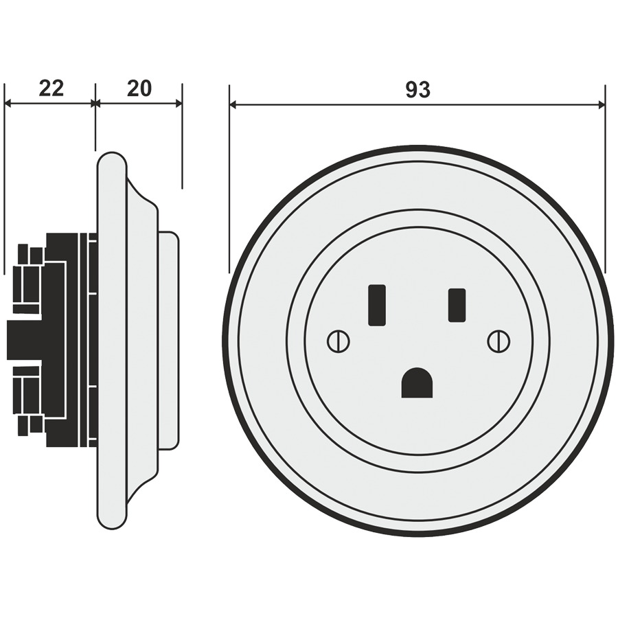 PORCELAIN WALL SOCKET DERMA USA 15 AMP - DYKE & DEAN