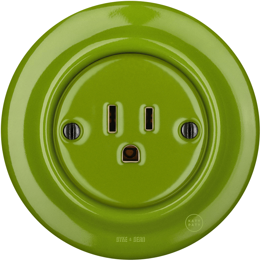 PORCELAIN WALL SOCKET GREEN USA 15 AMP - DYKE & DEAN