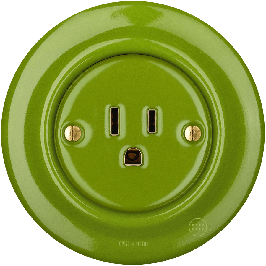 PORCELAIN WALL SOCKET GREEN USA 15 AMP - DYKE & DEAN