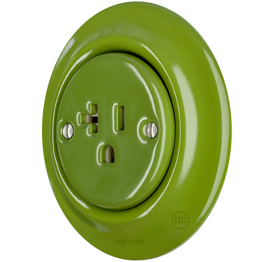 PORCELAIN WALL SOCKET GREEN USA 20 AMP - DYKE & DEAN