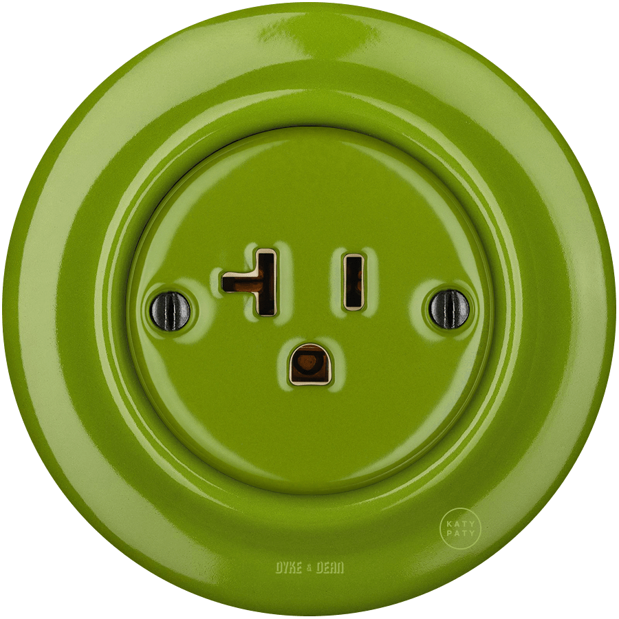 PORCELAIN WALL SOCKET GREEN USA 20 AMP - DYKE & DEAN