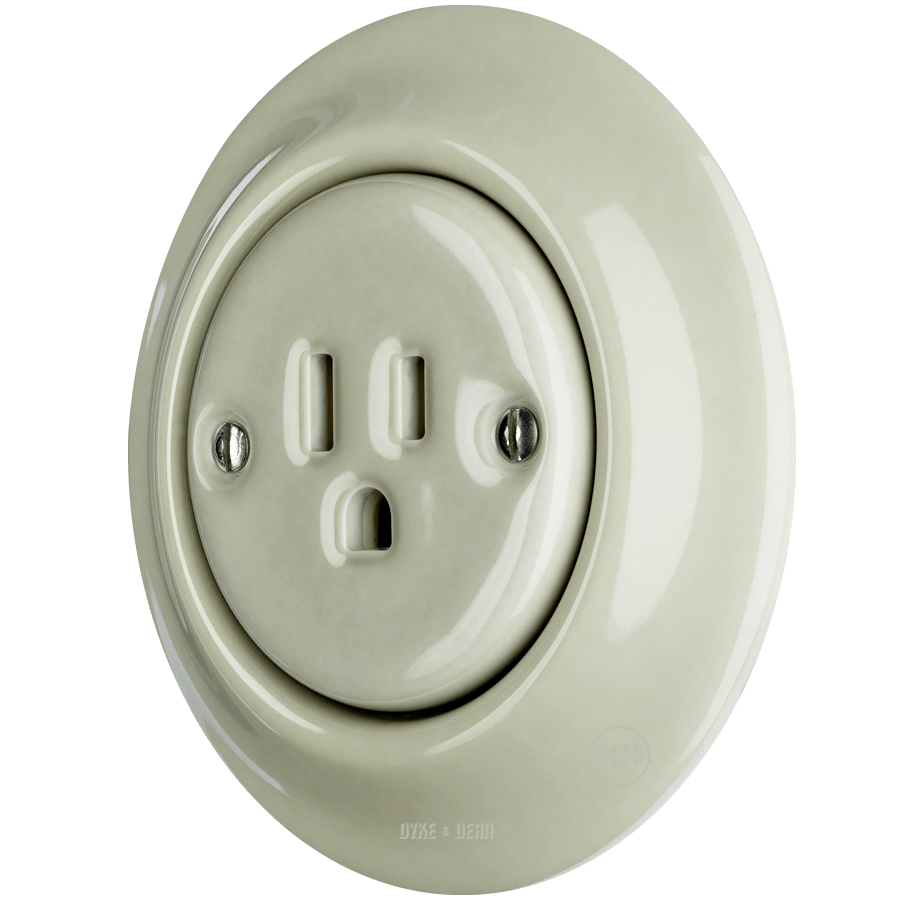 PORCELAIN WALL SOCKET GREY GREEN USA 15 AMP - DYKE & DEAN