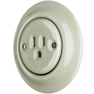 PORCELAIN WALL SOCKET GREY GREEN USA 15 AMP - DYKE & DEAN