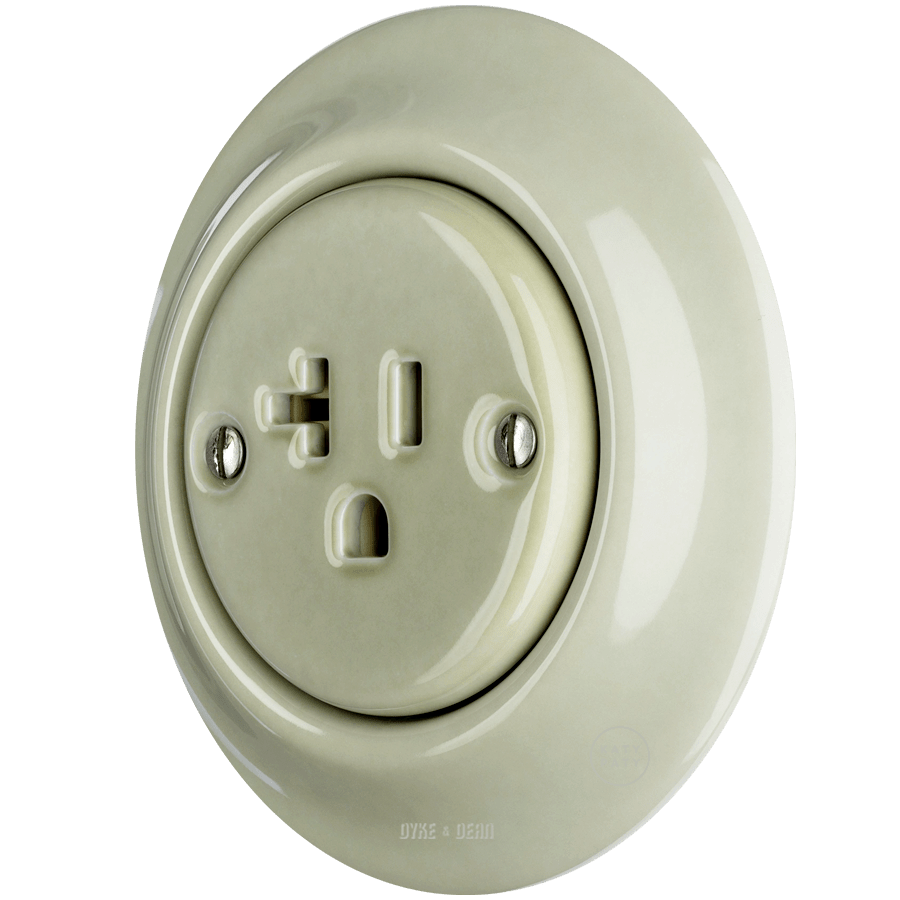 PORCELAIN WALL SOCKET GREY GREEN USA 20 AMP - DYKE & DEAN