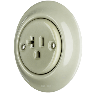 PORCELAIN WALL SOCKET GREY GREEN USA 20 AMP - DYKE & DEAN