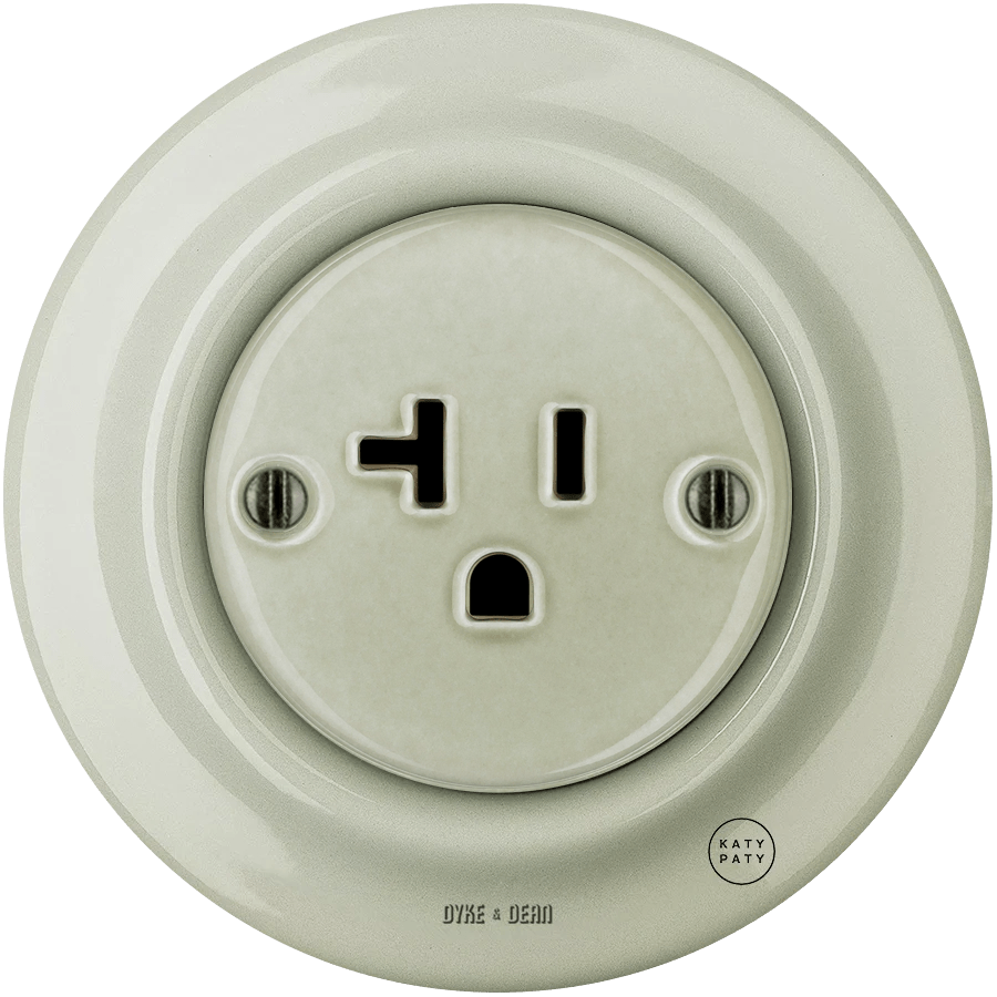 PORCELAIN WALL SOCKET GREY GREEN USA 20 AMP - DYKE & DEAN