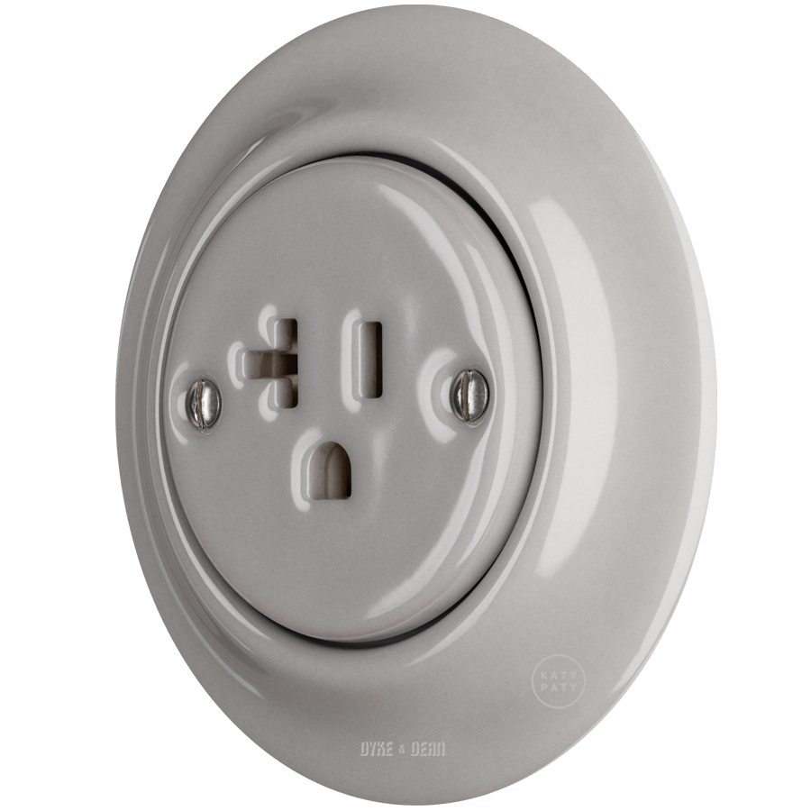 PORCELAIN WALL SOCKET GREY USA 20 AMP - DYKE & DEAN