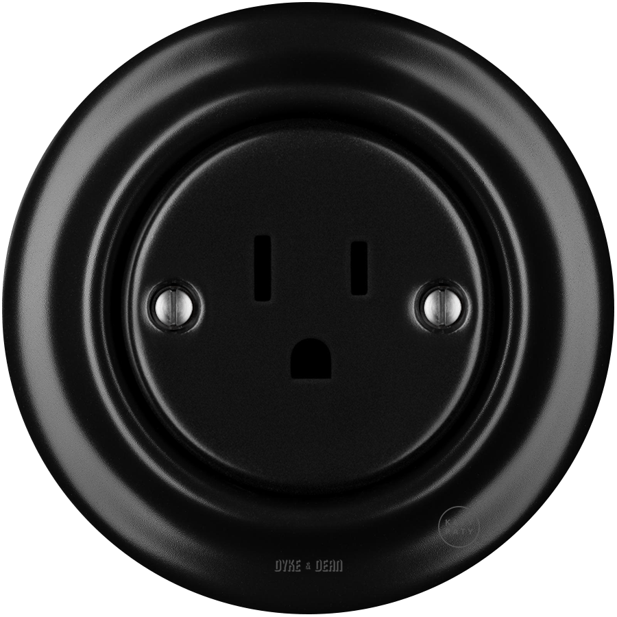 PORCELAIN WALL SOCKET MATT BLACK USA 15 AMP - DYKE & DEAN