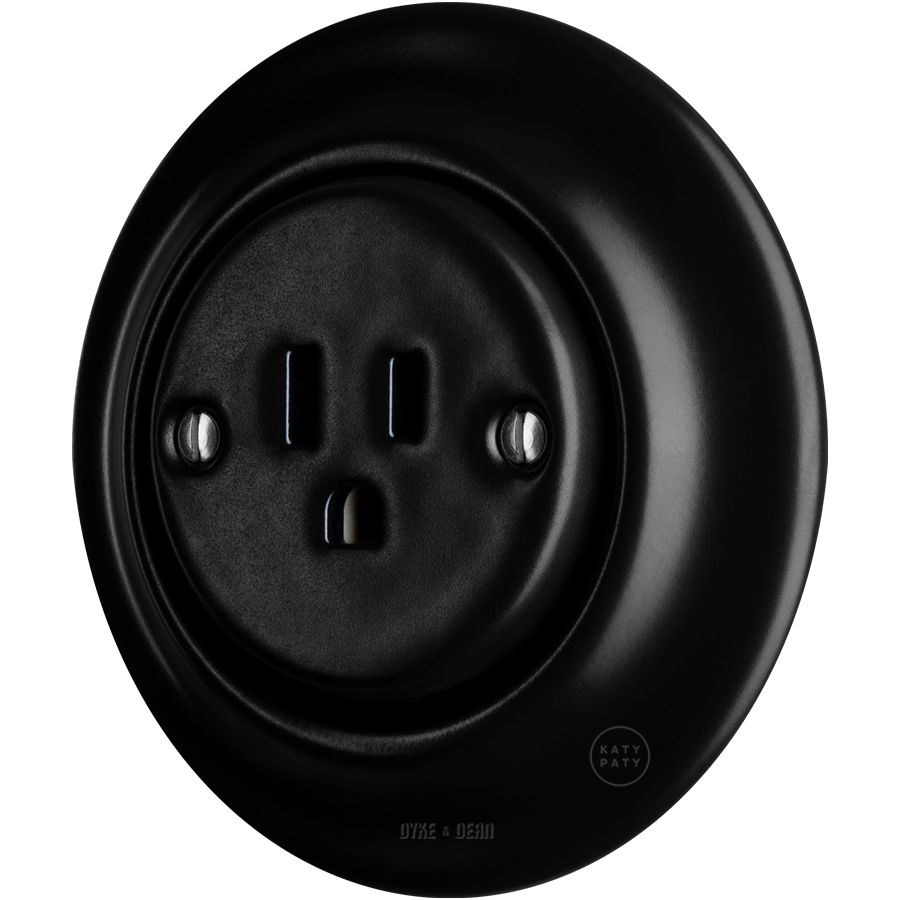 PORCELAIN WALL SOCKET MATT BLACK USA 15 AMP - DYKE & DEAN