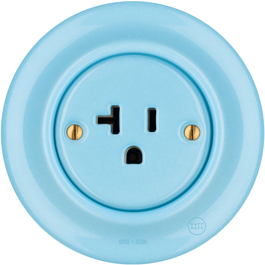 PORCELAIN WALL SOCKET PASTEL BLUE USA 20 AMP - DYKE & DEAN