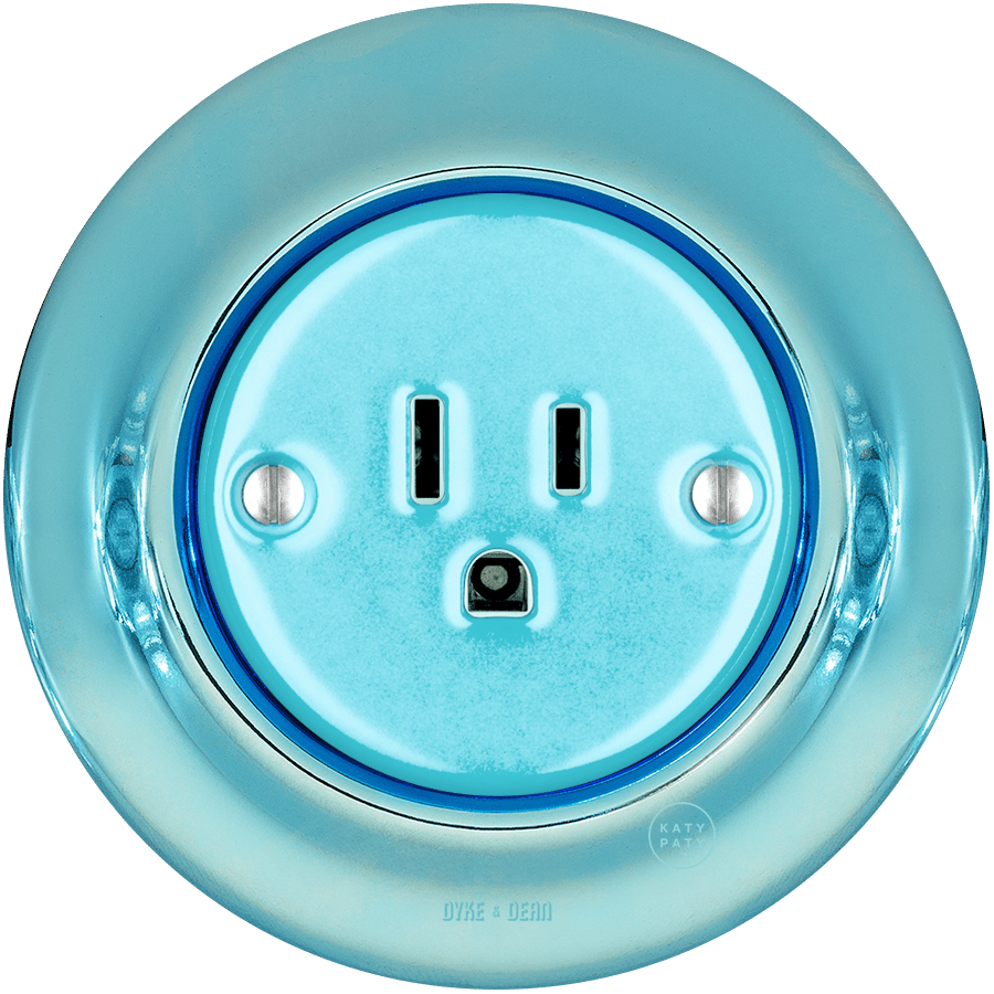 PORCELAIN WALL SOCKET SKY BLUE USA 15 AMP - DYKE & DEAN