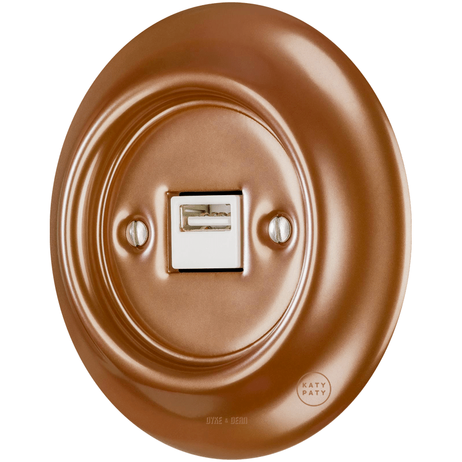 PORCELAIN WALL USB CHARGER COPPER STAINLESS STEEL SCREWS - DYKE & DEAN