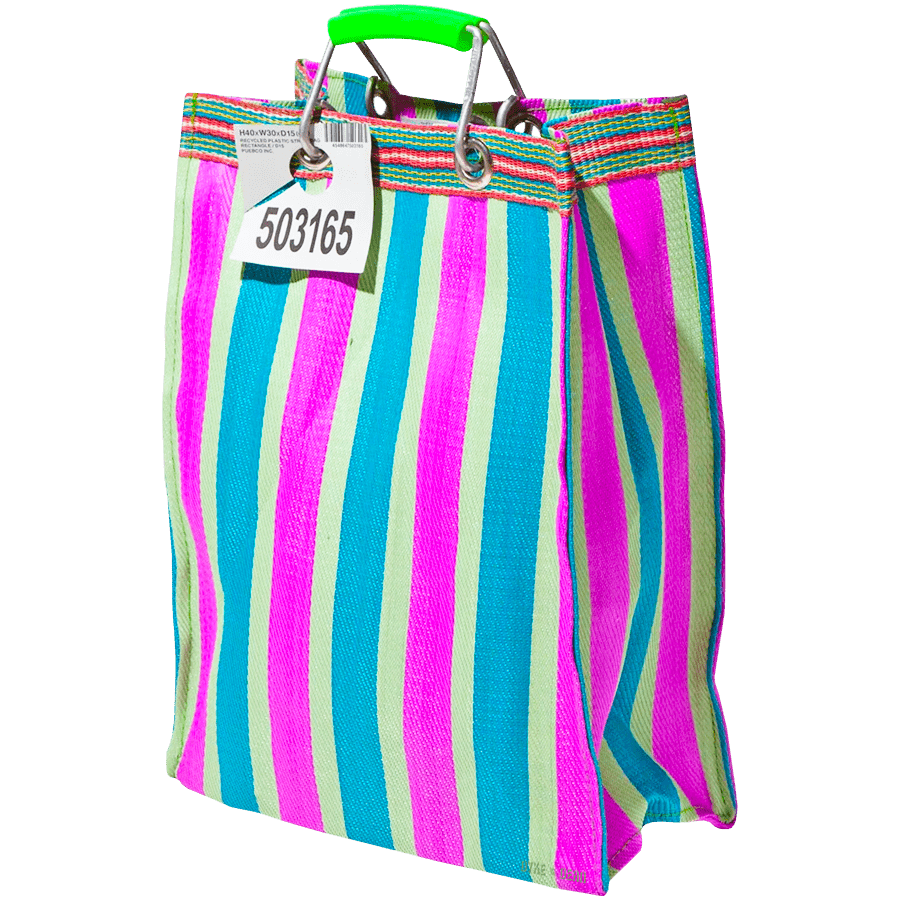 RECYCLED PLASTIC STRIPE BAG GREEN & PURPLE - DYKE & DEAN