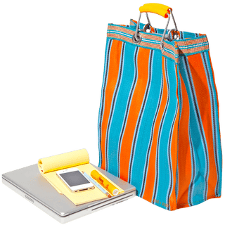 RECYCLED PLASTIC STRIPE BAG ORANGE & BLUE - DYKE & DEAN