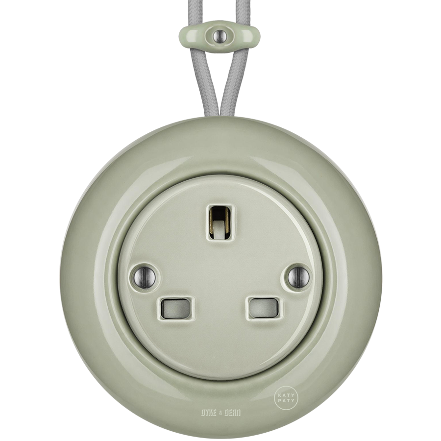 SURFACE PORCELAIN WALL SOCKET GREY GREEN UK - PORCELAIN WALL SOCKETS - DYKE & DEAN  - Homewares | Lighting | Modern Home Furnishings