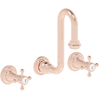 WALL MOUNTED SWAN SPOUT VICTORIAN HANDLE TAPS - DYKE & DEAN