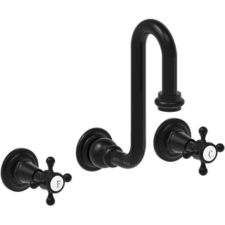 WALL MOUNTED SWAN SPOUT VICTORIAN HANDLE TAPS - DYKE & DEAN