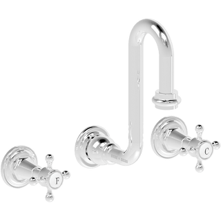 WALL MOUNTED SWAN SPOUT VICTORIAN HANDLE TAPS - DYKE & DEAN