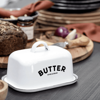 WHITE ENAMEL BUTTER DISH - DYKE & DEAN