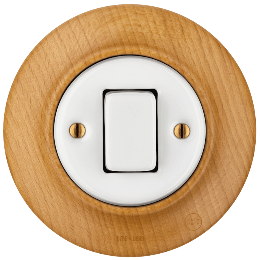 WOODEN PORCELAIN WALL LIGHT SWITCH FUGAS FAT BUTTON - DYKE & DEAN