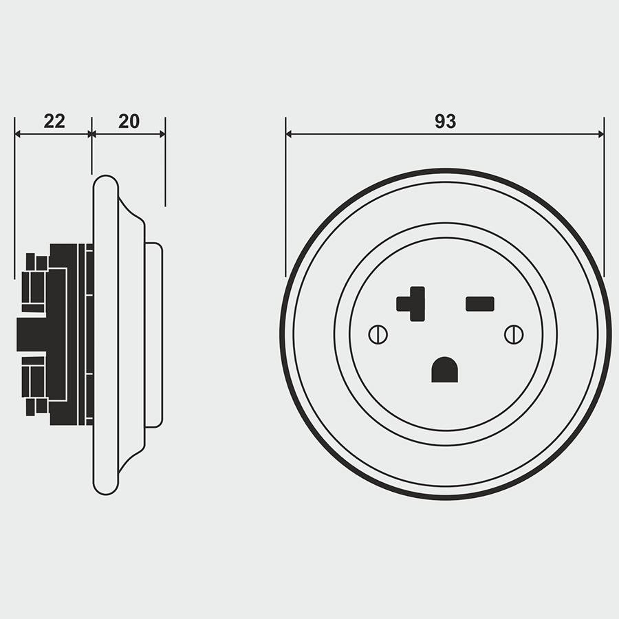 WOODEN PORCELAIN WALL SOCKET FAGUS USA 20A - DYKE & DEAN